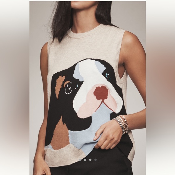 Anthropologie NWT Maeve Wool Blend Sleeveless Dog Sweater size XS. - Picture 6 of 14